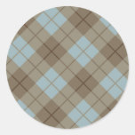 Bias Plaid in Blue and Brown Classic Round Sticker