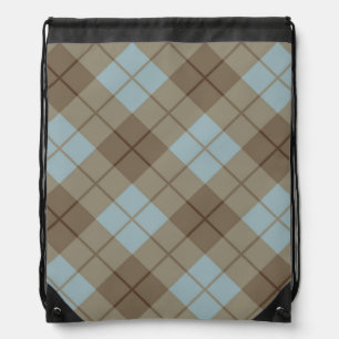 Bias Plaid in Blue and Brown Drawstring Bag