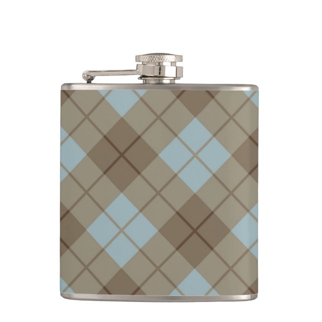Bias Plaid in Blue and Brown Flask (Front)