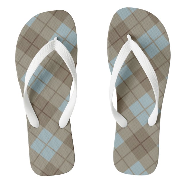 Bias Plaid in Blue and Brown Flip Flops (Footbed)