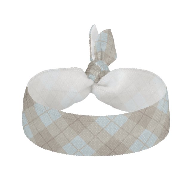 Bias Plaid in Blue and Brown Hair Tie (Front)