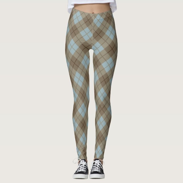 Bias Plaid in Blue and Brown Leggings (Front)