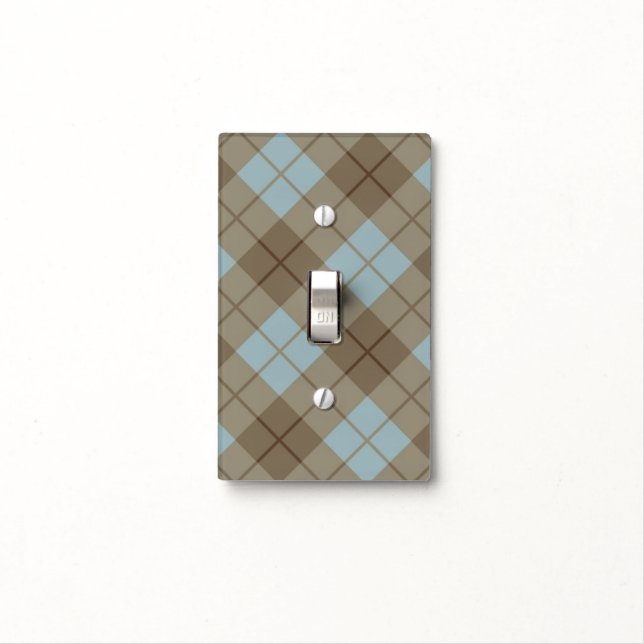 Bias Plaid in Blue and Brown Light Switch Cover (In Situ)