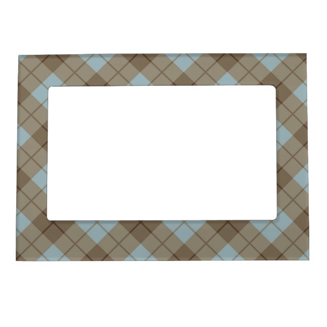 Bias Plaid in Blue and Brown Magnetic Picture Frame (Front)