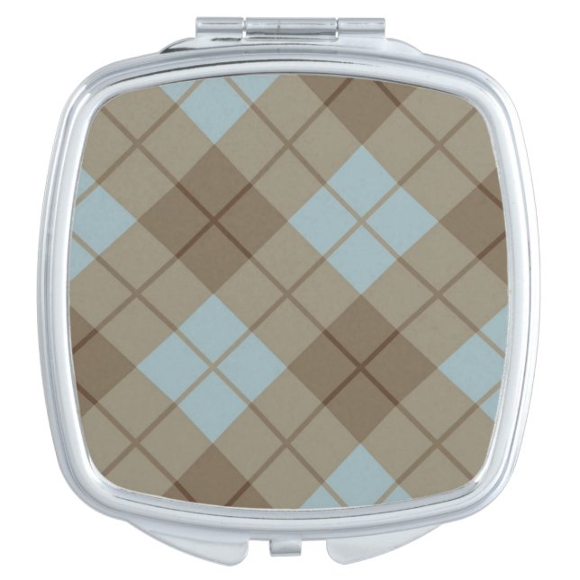 Bias Plaid in Blue and Brown Mirror For Makeup (Front)