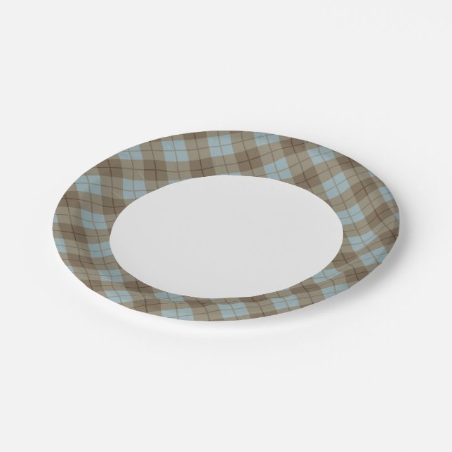 Bias Plaid in Blue and Brown Paper Plates (Angled)