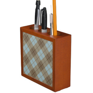 Bias Plaid in Blue and Brown Pencil/Pen Holder