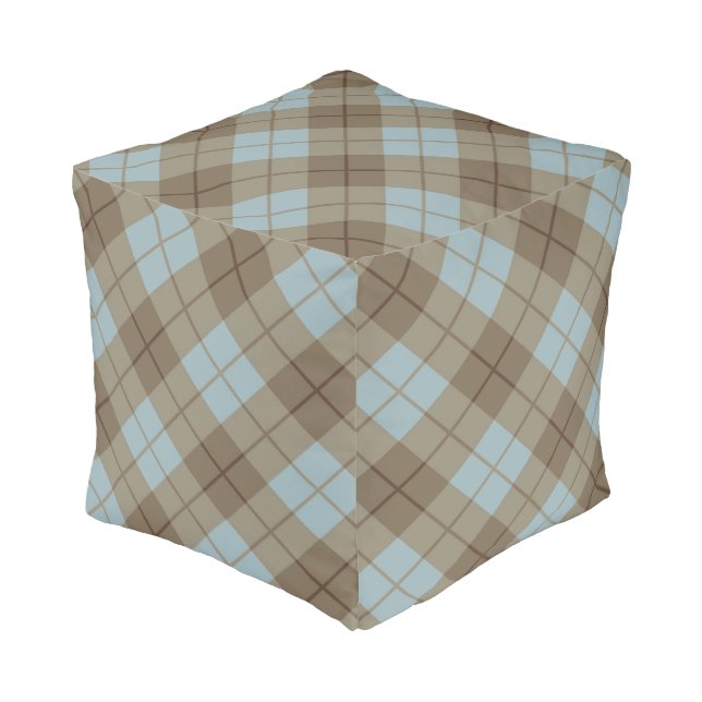 Bias Plaid in Blue and Brown Pouf (Angled Front)