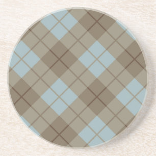Bias Plaid in Blue and Brown Sandstone Coaster