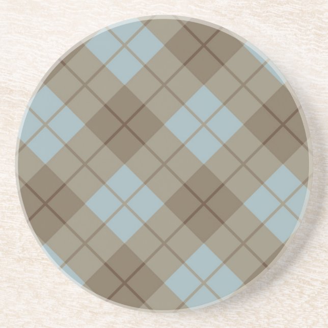 Bias Plaid in Blue and Brown Sandstone Coaster (Front)