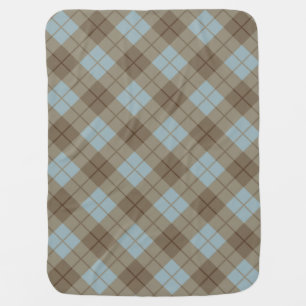 Bias Plaid in Blue and Brown Swaddle Blanket