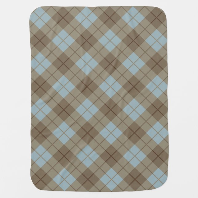 Bias Plaid in Blue and Brown Swaddle Blanket (Front)