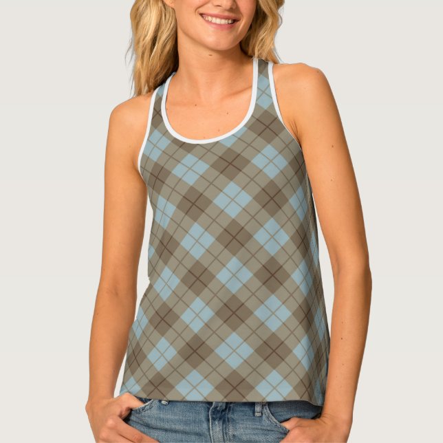 Bias Plaid in Blue and Brown Tank Top (Front)