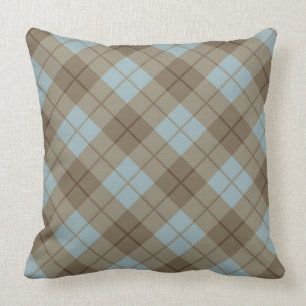 Bias Plaid in Blue and Brown Throw Pillow