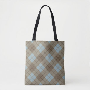 Bias Plaid in Blue and Brown Tote Bag