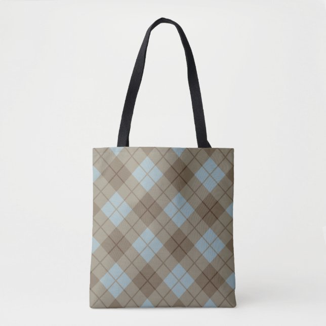 Bias Plaid in Blue and Brown Tote Bag (Front)