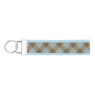 Bias Plaid in Blue and Brown Wrist Keychain