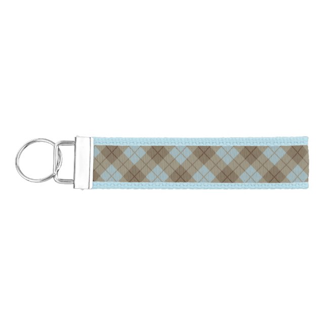 Bias Plaid in Blue and Brown Wrist Keychain (Keys on Left)