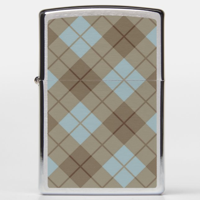 Bias Plaid in Blue and Brown Zippo Lighter (Front)