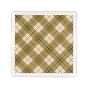Bias Plaid in Gold with Green Stripe Acrylic Tray
