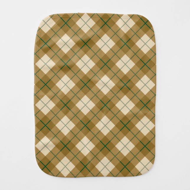 Bias Plaid in Gold with Green Stripe Burp Cloth (Front)