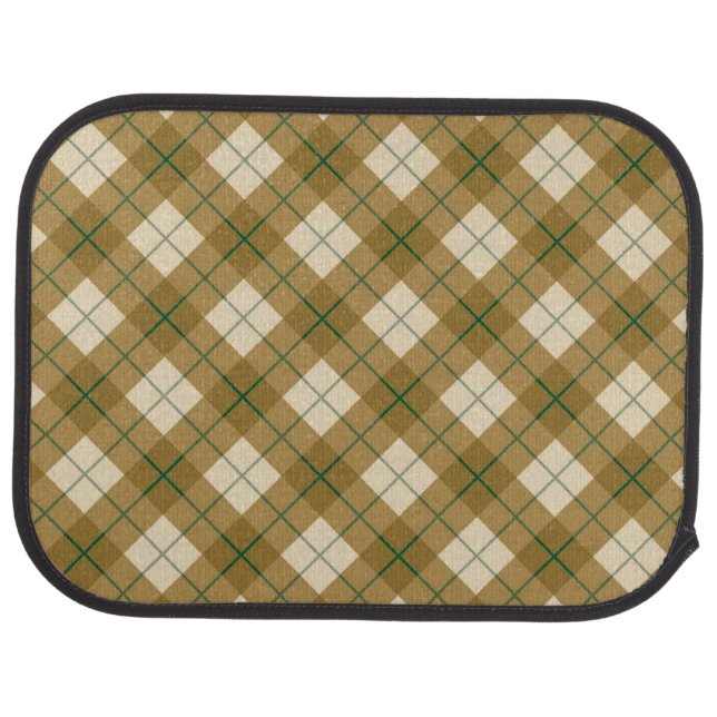 Bias Plaid in Gold with Green Stripe Car Mat (Rear)