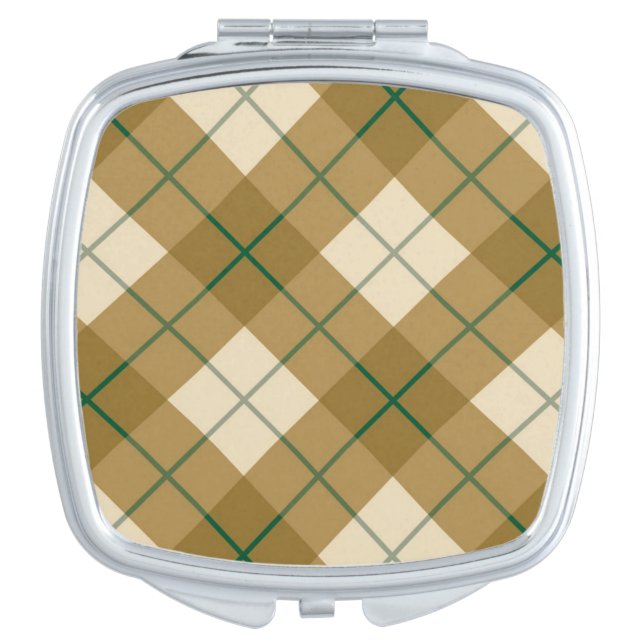Bias Plaid in Gold with Green Stripe Compact Mirror (Front)