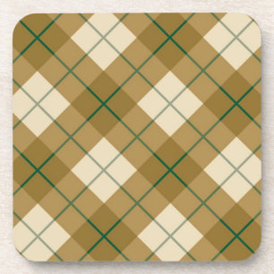 Bias Plaid in Gold with Green Stripe Drink Coaster