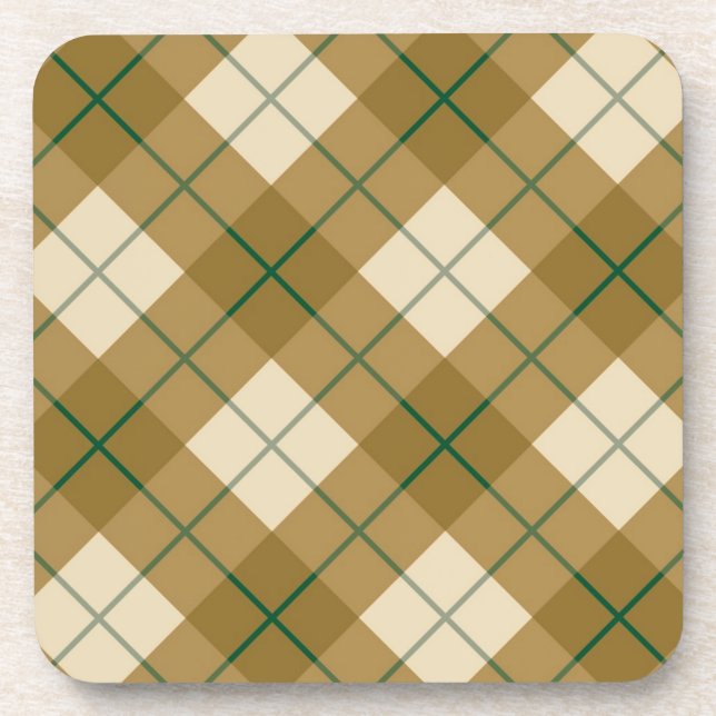 Bias Plaid in Gold with Green Stripe Drink Coaster (Front)