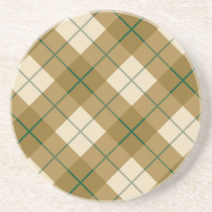 Bias Plaid in Gold with Green Stripe Drink Coaster