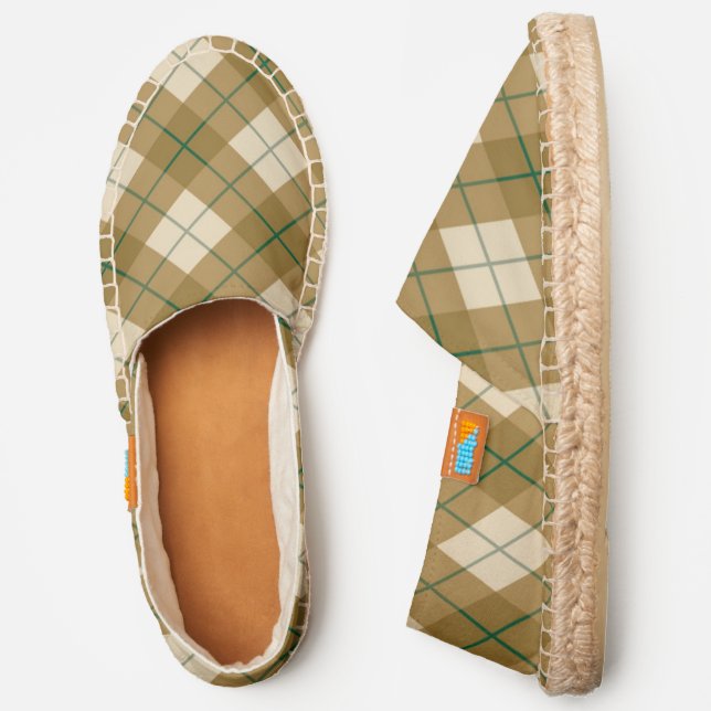 Bias Plaid in Gold with Green Stripe Espadrilles (Side)