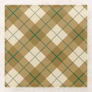 Bias Plaid in Gold with Green Stripe Glass Coaster