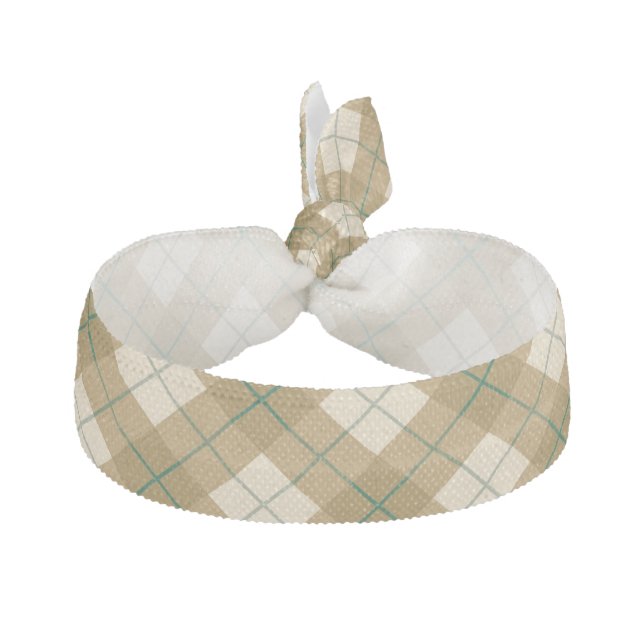 Bias Plaid in Gold with Green Stripe Hair Tie (Front)
