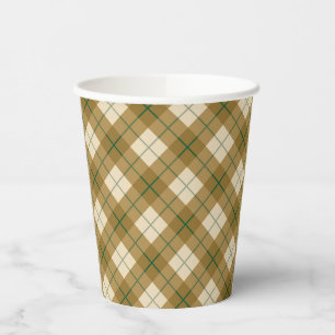 Bias Plaid in Gold with Green Stripe Paper Cups