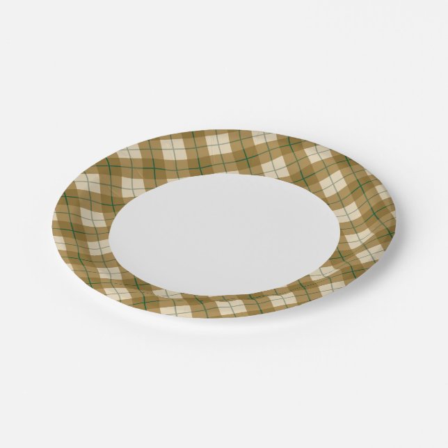 Bias Plaid in Gold with Green Stripe Paper Plates (Angled)