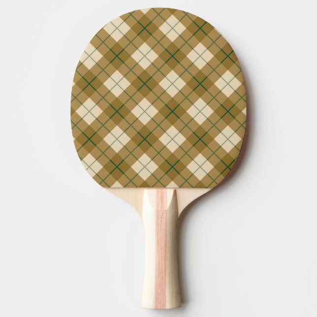 Bias Plaid in Gold with Green Stripe Ping-Pong Paddle (Front)