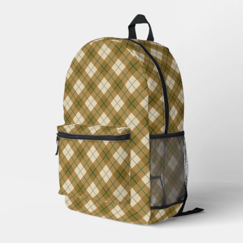 Bias Plaid in Gold with Green Stripe Printed Backpack