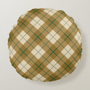Bias Plaid in Gold with Green Stripe Round Pillow