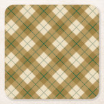 Bias Plaid in Gold with Green Stripe Square Paper Coaster