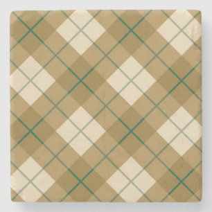 Bias Plaid in Gold with Green Stripe Stone Coaster