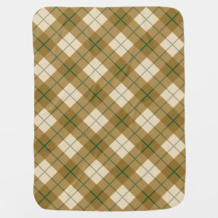 Bias Plaid in Gold with Green Stripe Stroller Blanket