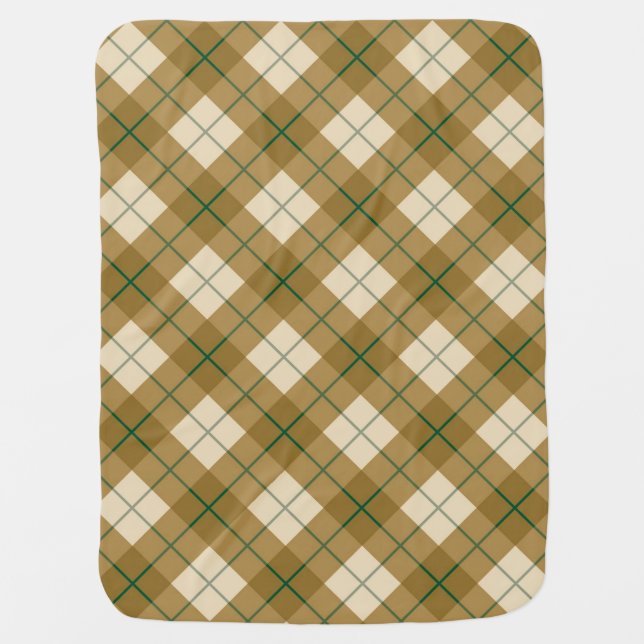 Bias Plaid in Gold with Green Stripe Stroller Blanket (Front)