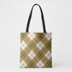 Bias Plaid in Gold with Green Stripe Tote Bag