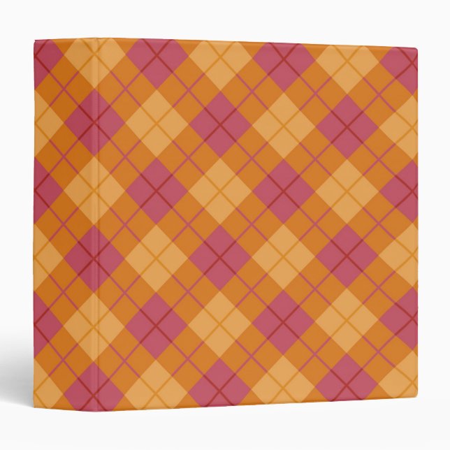 Bias Plaid in Orange and Pink 3 Ring Binder (Front/Spine)