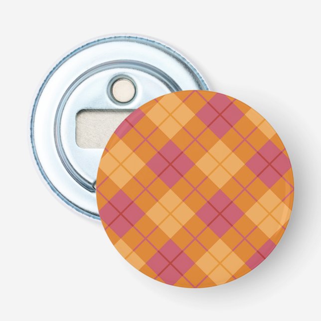 Bias Plaid in Orange and Pink Bottle Opener (Front)