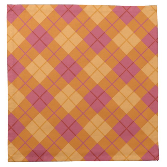 Bias Plaid in Orange and Pink Cloth Napkin (Front)