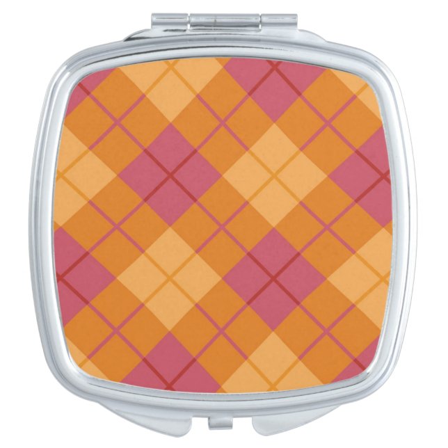 Bias Plaid in Orange and Pink Compact Mirror (Front)