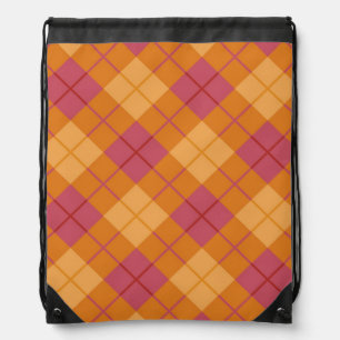 Bias Plaid in Orange and Pink Drawstring Bag