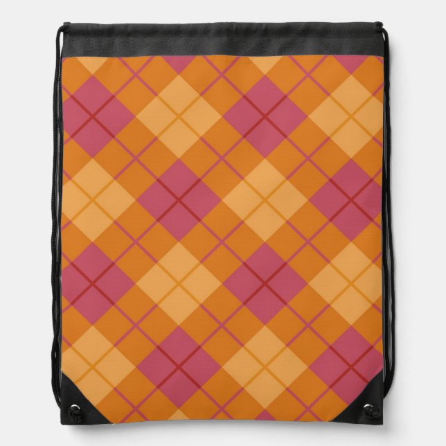 Bias Plaid in Orange and Pink Drawstring Bag (Front)