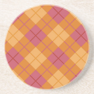 Bias Plaid in Orange and Pink Drink Coaster